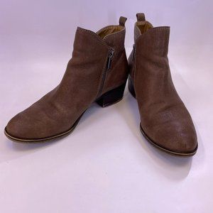 Lucky Brand Women's Brown Leather Distressed Bryton Side Zip Booties